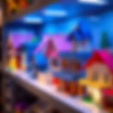 A selection of different types of toy houses displayed on a shelf.