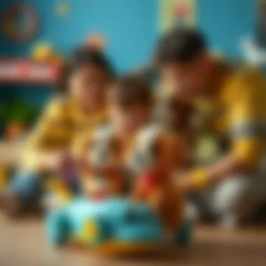 Parents observing children play with educational puppy toys