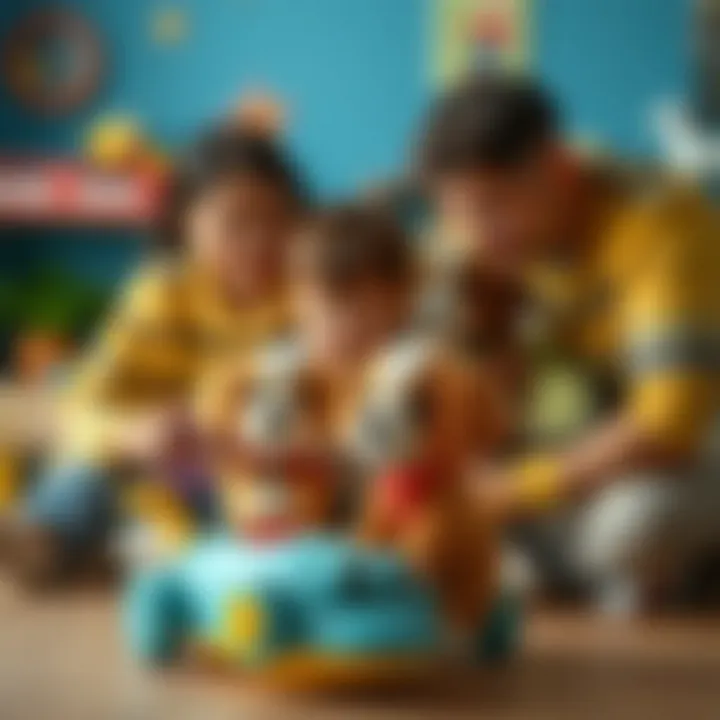 Parents observing children play with educational puppy toys