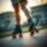 Person gliding gracefully on roller skates outdoors