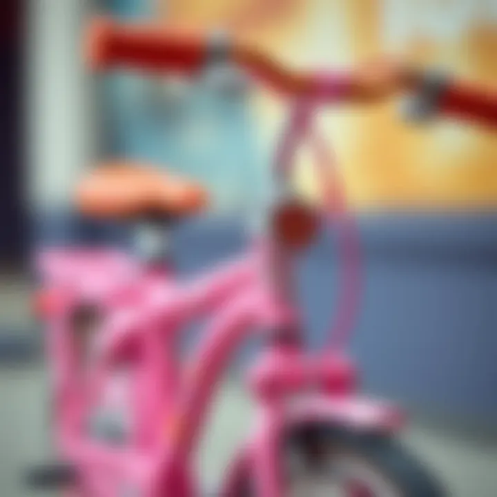 Close-Up of Pink Bicycle Features Close-up of a pink bicycle showcasing its features