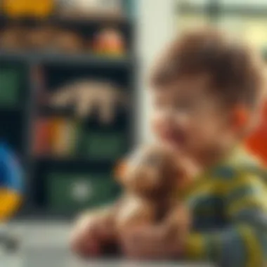 Child Engaging with a Monkey Toy A happy child playing with a monkey toy