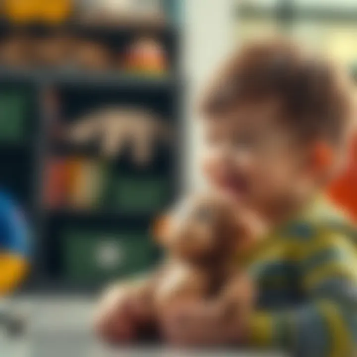 Child Engaging with a Monkey Toy A happy child playing with a monkey toy