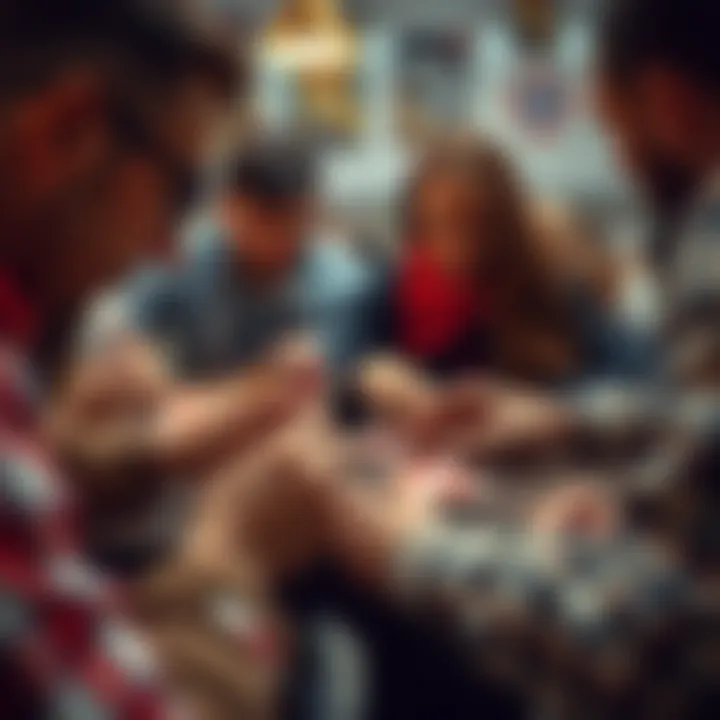 Intense Game Session of Uno Flip Players engaged in an intense Uno Flip game session