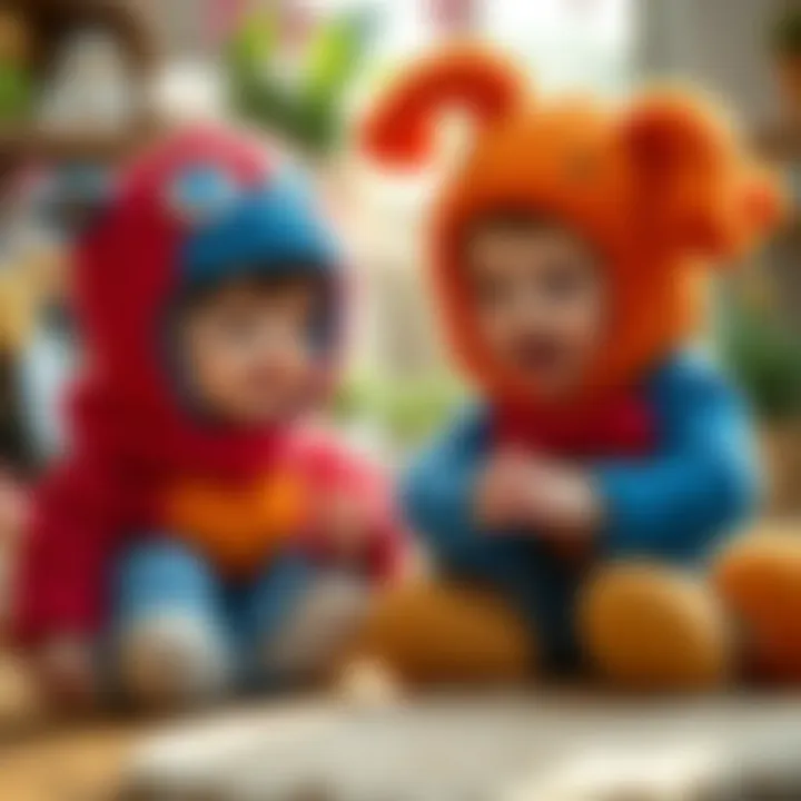 Children playing in playful plush attire