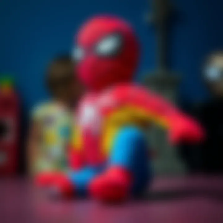 Vibrant Plush Spider-Man Toy A plush Spider-Man toy with vibrant colors appealing to children