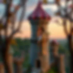 A depiction of Rapunzel in her tower, symbolizing isolation and longing for freedom.
