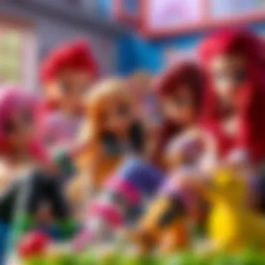 Imaginative Play in Rainbow High A dynamic scene of characters engaging in imaginative play