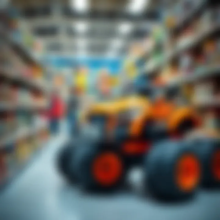 Parents selecting educational toys at a store.