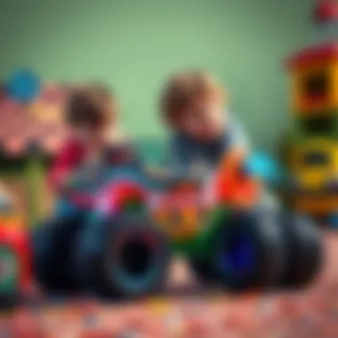 Children playing with a color-changing monster truck toy.