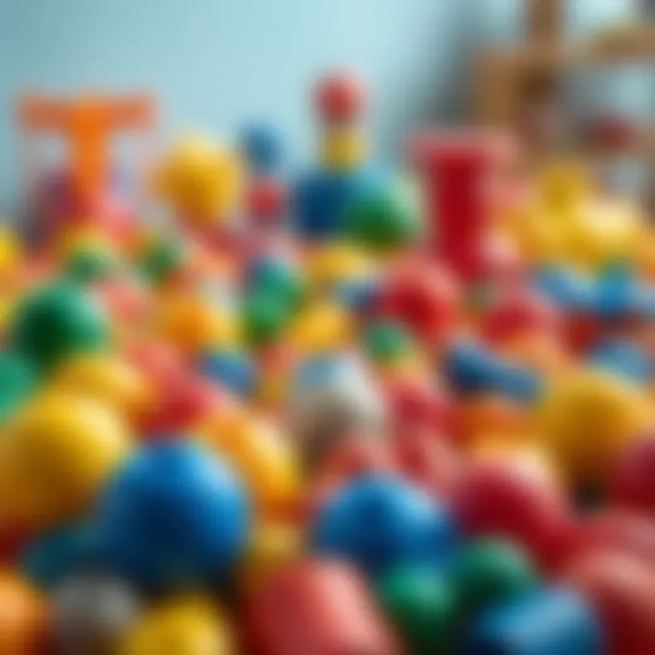 A variety of colorful round toys arranged for educational play