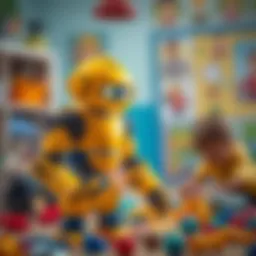 Innovative yellow robot engaging children in play