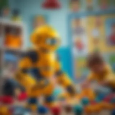 Innovative yellow robot engaging children in play