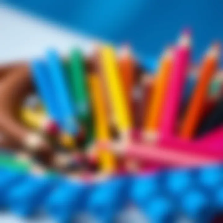 A close-up of colorful drawing materials arranged artistically