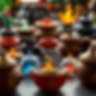 A variety of magical pots displaying their unique features.