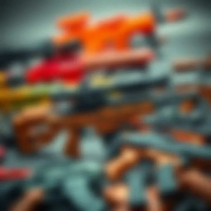 A collection of various sniper toy guns designed for children.