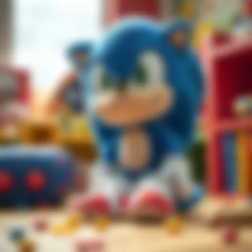 Sonic plush toy in an imaginative play setting