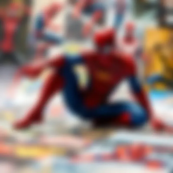 A vibrant collage representing Spider-Man's cultural impact and artistic significance through the years.