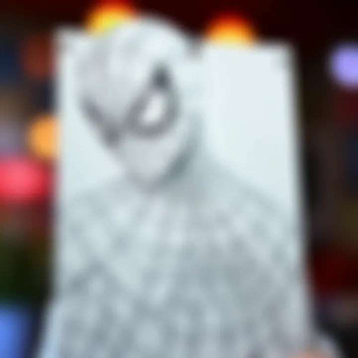 Detailed sketch of Spider-Man highlighting the intricate lines and shading techniques.