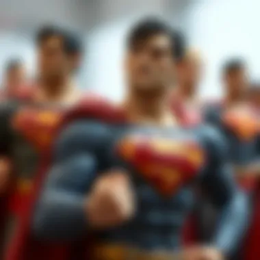 Illustrations of Superman in various poses representing his cultural impact.