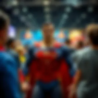 A gathering of fans engaging in superhero-themed activities to honor Superman.