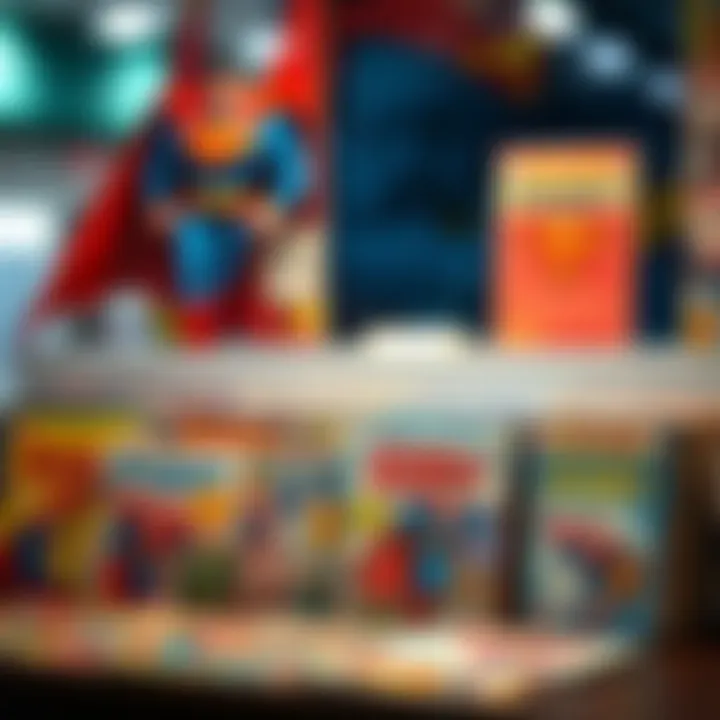A display of vintage Superman comic books highlighting his historical significance.
