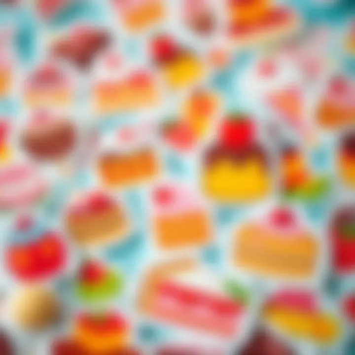 Colorful stickers depicting various desserts