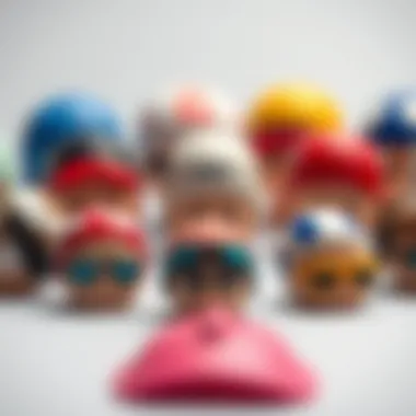 Different styles of swim caps arranged for comparison, showcasing designs