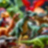 A vibrant collection of various T-Rex toys showcasing different designs and colors.