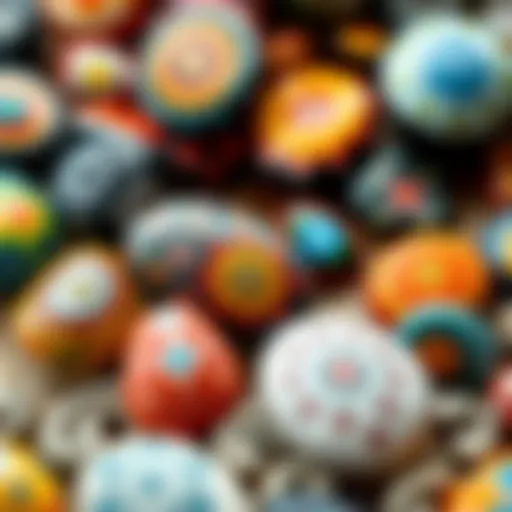 A vibrant array of hand-painted stones showcasing intricate designs and colors
