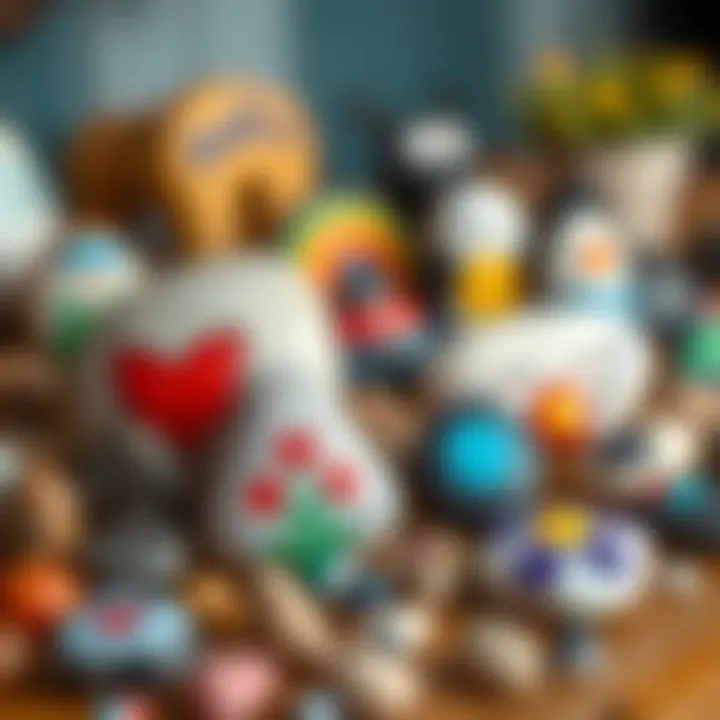 Collection of Unique Painted Stones A collection of uniquely designed stones arranged artistically on a display