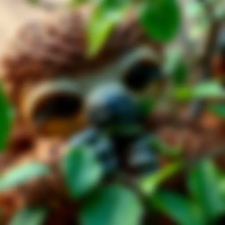 Close-up of a sloth eating leaves