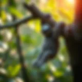 A sloth hanging from a tree branch
