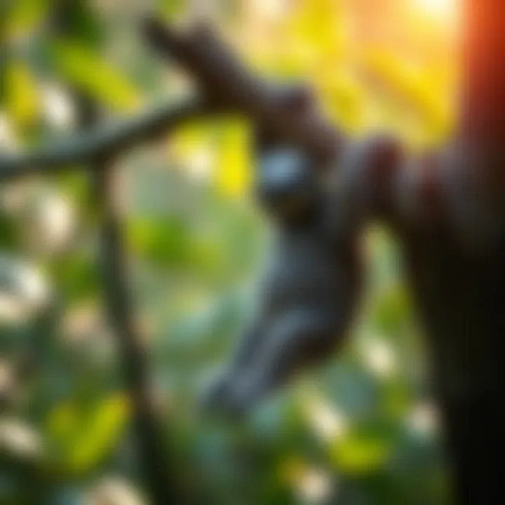 A sloth hanging from a tree branch