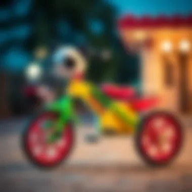 A colorful three-wheeled panda bicycle designed for children