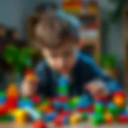 A young boy playing with building blocks, enhancing creativity
