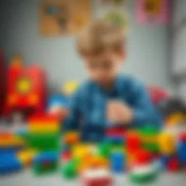 Five-year-old boy playing with building blocks