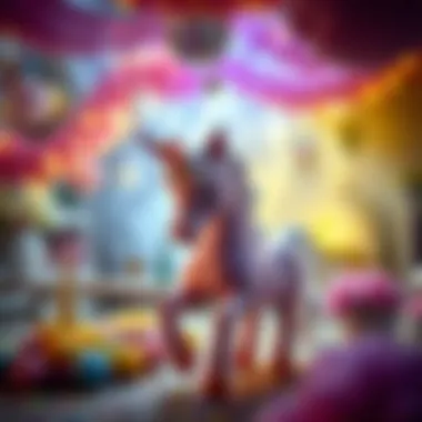 Colorful unicorn party decorations creating a magical atmosphere