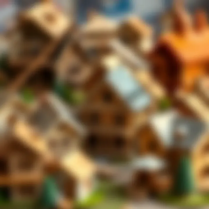 A collection of various wooden house models for educational purposes