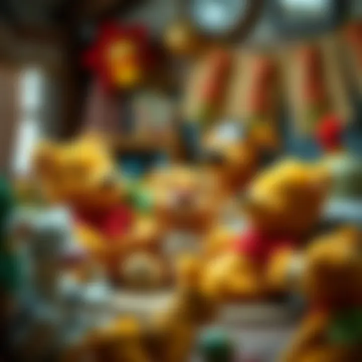 Winnie the Pooh plush toys arranged in a cozy setting