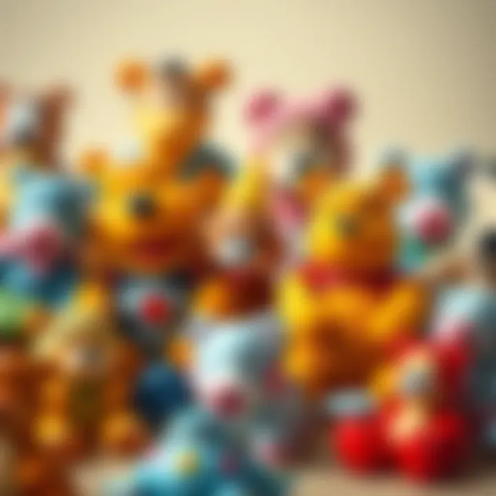 A collection of colorful Winnie the Pooh toys showcasing creativity