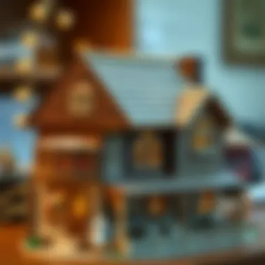 A beautifully crafted wooden house model showcasing intricate details